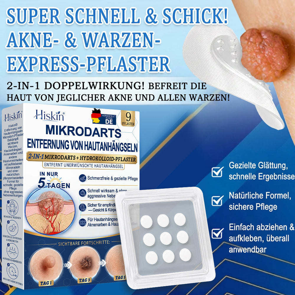 HISKIN® 2-in-1 Mikronadel- & Hydrokolloid-Pflaster | Entferner für erhabene Muttermale, Akne, flache Warzen & Hautanhängsel | Verbessert Falten, Narben & Hautunreinheiten | Unsichtbare Stern-Pickelpflaster für Gesicht & Körper