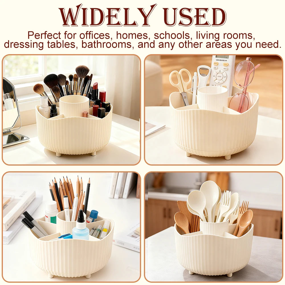 Rotating Makeup Organizer, Cosmetic Display Case with Brush Holder Perfume Tray, Storage Carousel for Vanity Bathroom Countertop