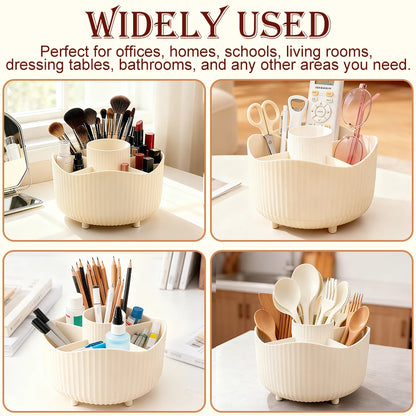 Rotating Makeup Organizer, Cosmetic Display Case with Brush Holder Perfume Tray, Storage Carousel for Vanity Bathroom Countertop