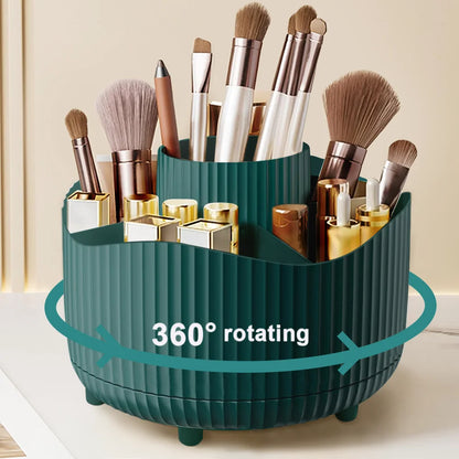 Rotating Makeup Organizer, Cosmetic Display Case with Brush Holder Perfume Tray, Storage Carousel for Vanity Bathroom Countertop