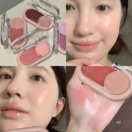 Water Light Peach Cream Blush Two-tone Face Brightening Orange Pink Blusher Plate Makeup Lasting Moisturizing Cheek Tint Rouge
