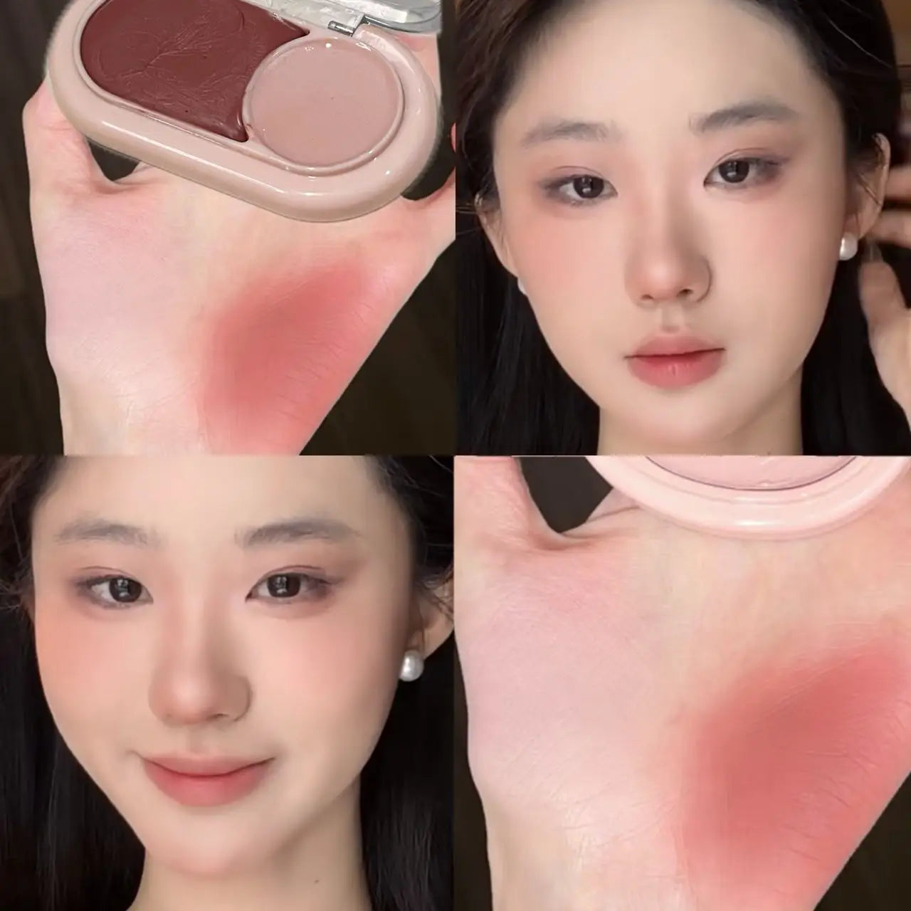 Water Light Peach Cream Blush Two-tone Face Brightening Orange Pink Blusher Plate Makeup Lasting Moisturizing Cheek Tint Rouge