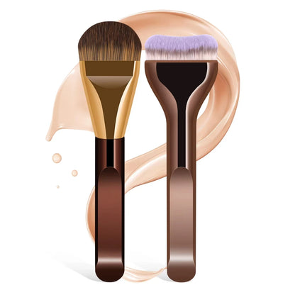 2pcs Foundation Makeup Brushes Set Ultra Thin Top Mask Brush For Liquid Cream Cosmetics Blending Beauty Tool Premium Gift