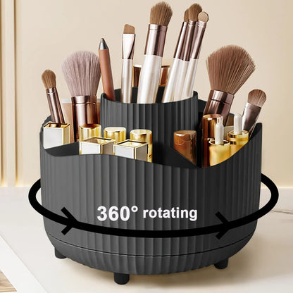 Rotating Makeup Organizer, Cosmetic Display Case with Brush Holder Perfume Tray, Storage Carousel for Vanity Bathroom Countertop