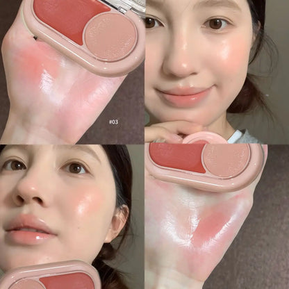Water Light Peach Cream Blush Two-tone Face Brightening Orange Pink Blusher Plate Makeup Lasting Moisturizing Cheek Tint Rouge