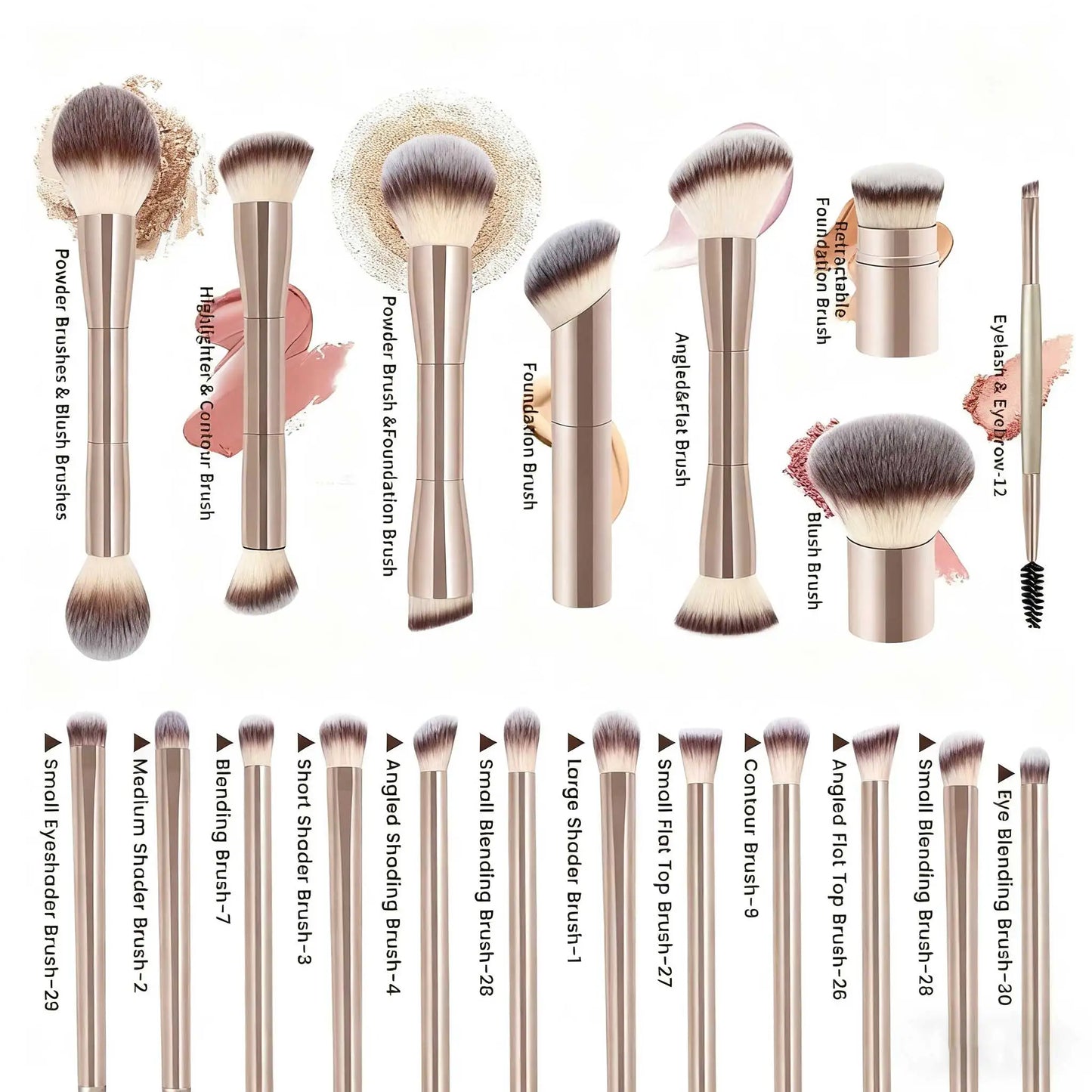 20-Piece Professional Makeup Brushes Set, Metal Handle Wand With Velvet Pouch, Soft Foundation, Eyeshadow, Eyebrow, Blending, Hi