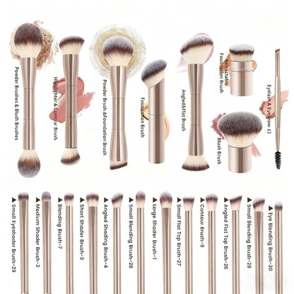 20-Piece Professional Makeup Brushes Set, Metal Handle Wand With Velvet Pouch, Soft Foundation, Eyeshadow, Eyebrow, Blending, Hi