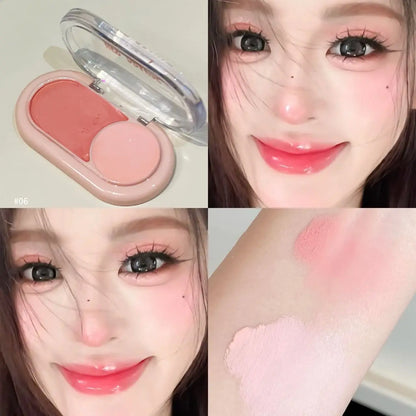 Water Light Peach Cream Blush Two-tone Face Brightening Orange Pink Blusher Plate Makeup Lasting Moisturizing Cheek Tint Rouge