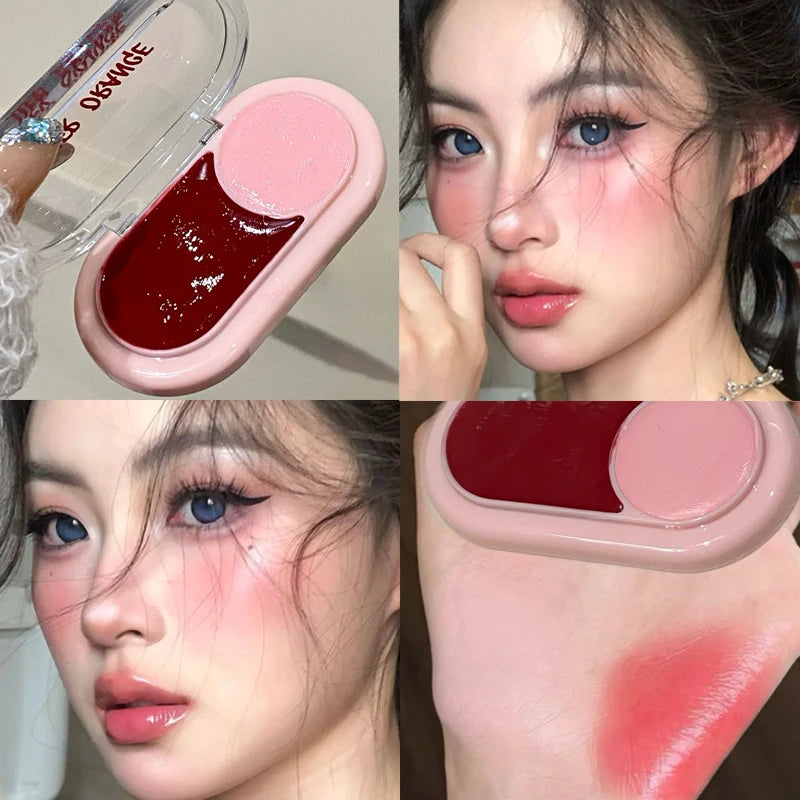 Water Light Peach Cream Blush Two-tone Face Brightening Orange Pink Blusher Plate Makeup Lasting Moisturizing Cheek Tint Rouge